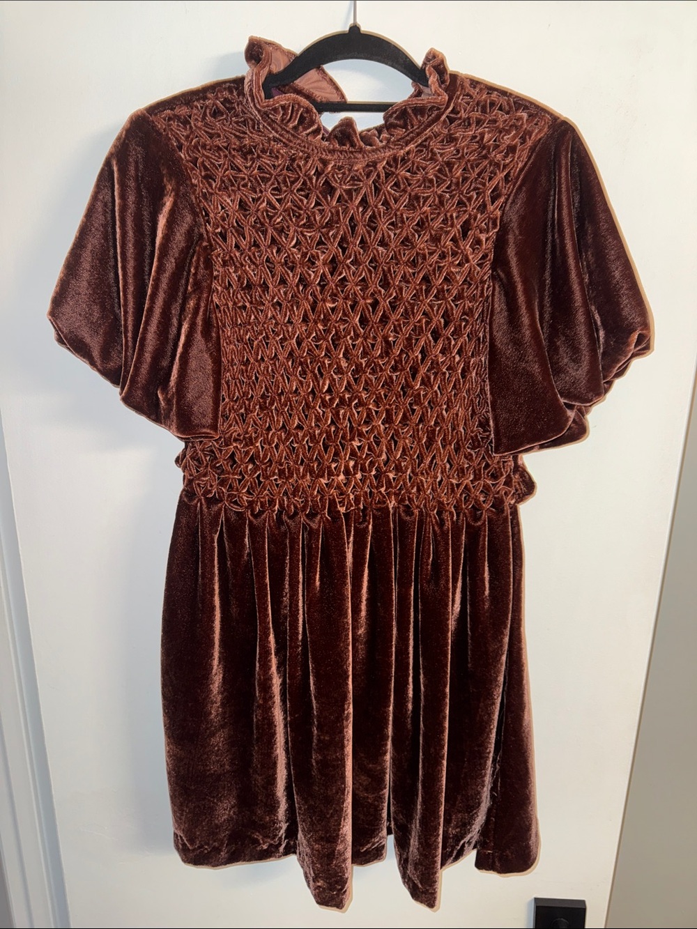 Free People womens Brown/burgandy Velvet Smocked Dress